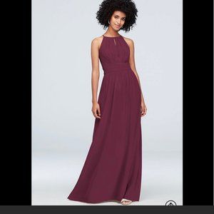 High-Neck Chiffon Bridesmaid Dress with Keyhole in Wine